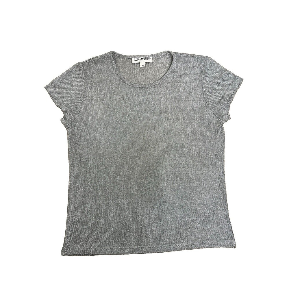 Vintage The Works Saks Fifth Ave Silver Mesh Top M Retro 90s Festival Sparkle